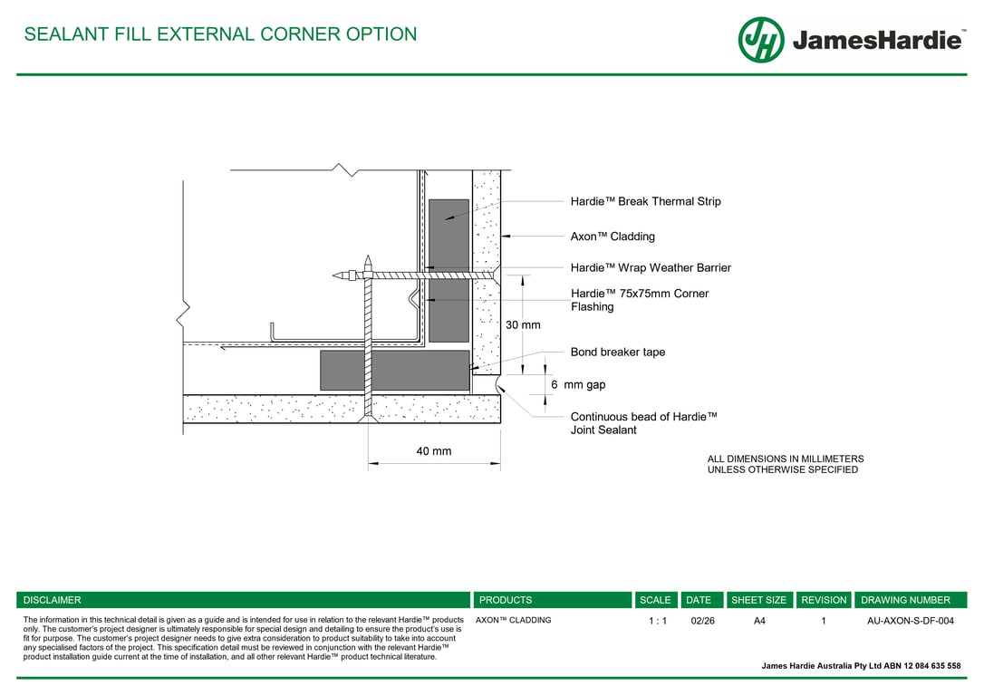 Navigate to AU-AXON-S-DF-004 - SEALANT FILL EXTERNAL CORNER OPTION