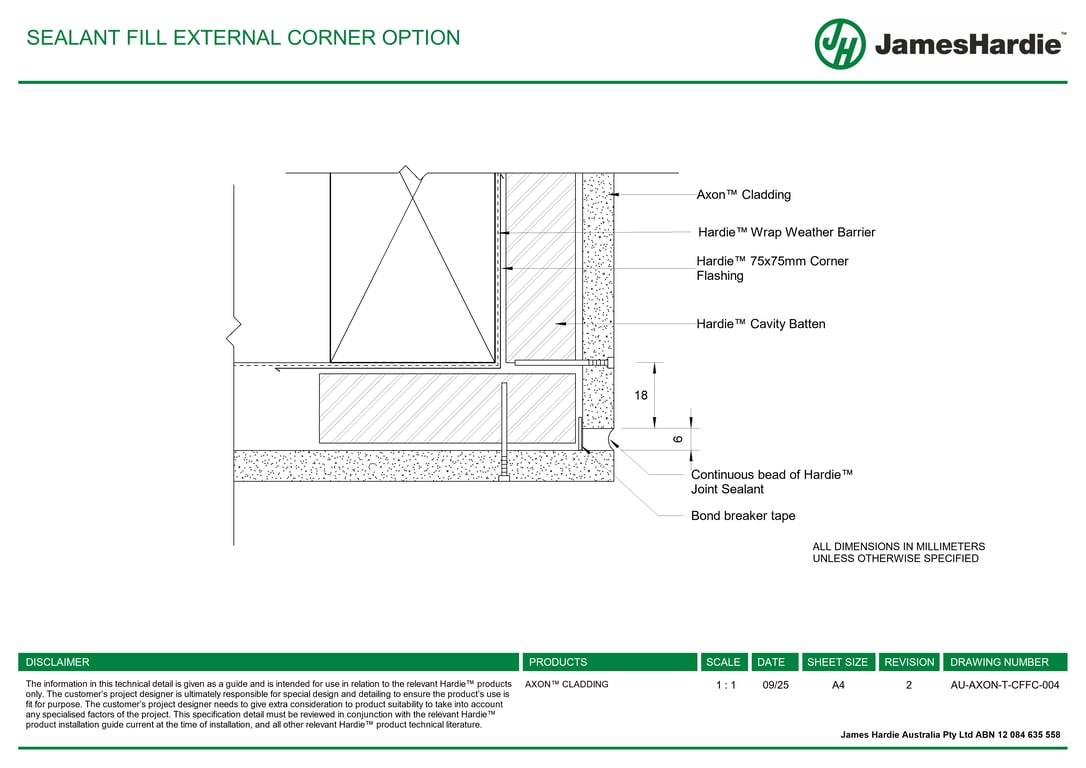 Navigate to AU-AXON-T-CFFC-004 - SEALANT FILL EXTERNAL CORNER OPTION