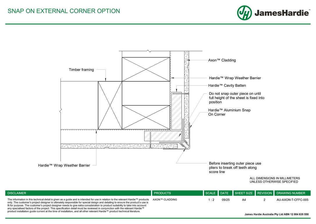 AU-AXON-T-CFFC-005 - SNAP ON EXTERNAL CORNER OPTION