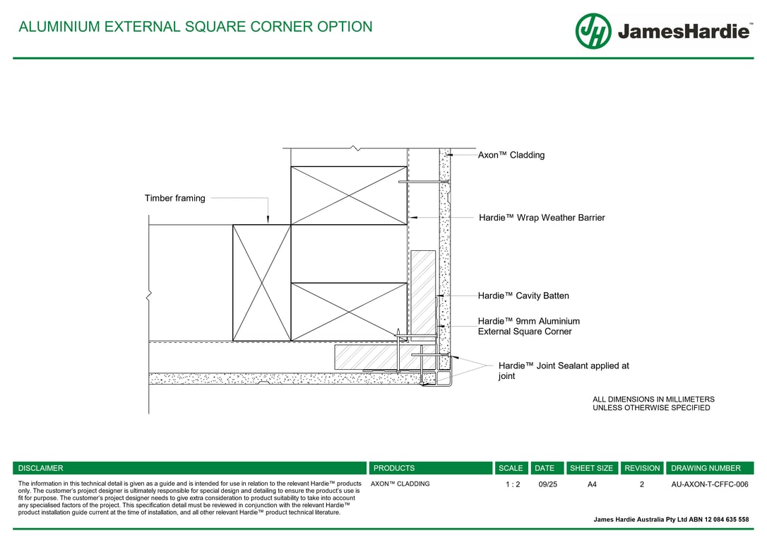 AU-AXON-T-CFFC-006 - ALUMINIUM EXTERNAL SQUARE CORNER OPTION