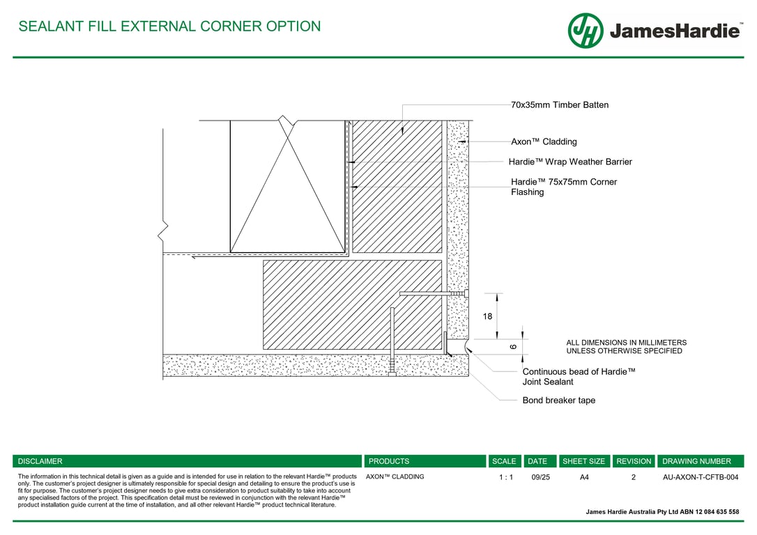 Navigate to AU-AXON-T-CFTB-004 - SEALANT FILL EXTERNAL CORNER OPTION