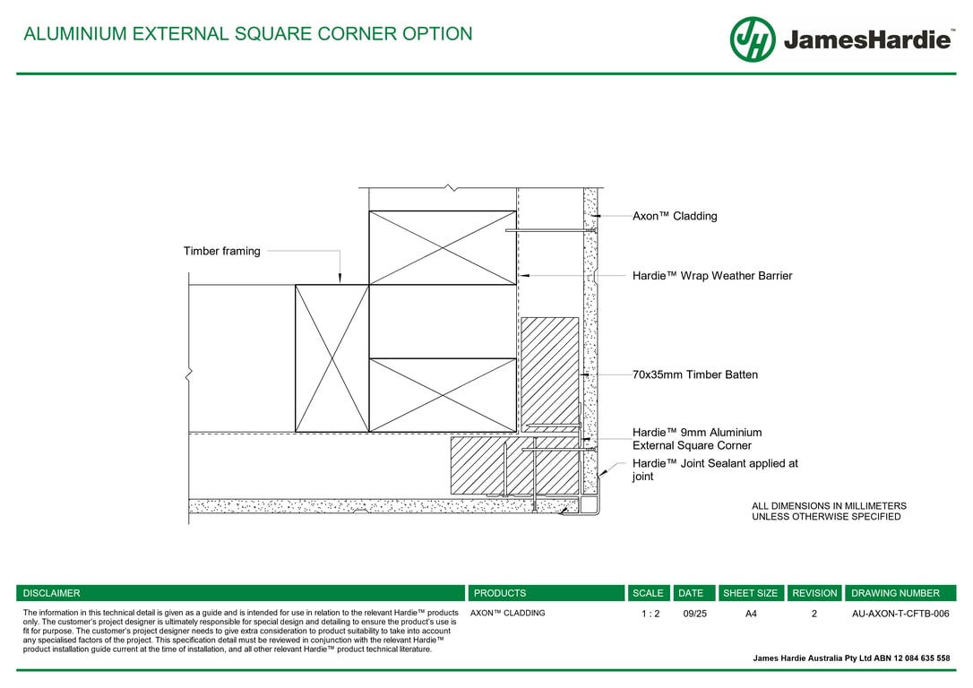 Navigate to AU-AXON-T-CFTB-006 - ALUMINIUM EXTERNAL SQUARE CORNER OPTION