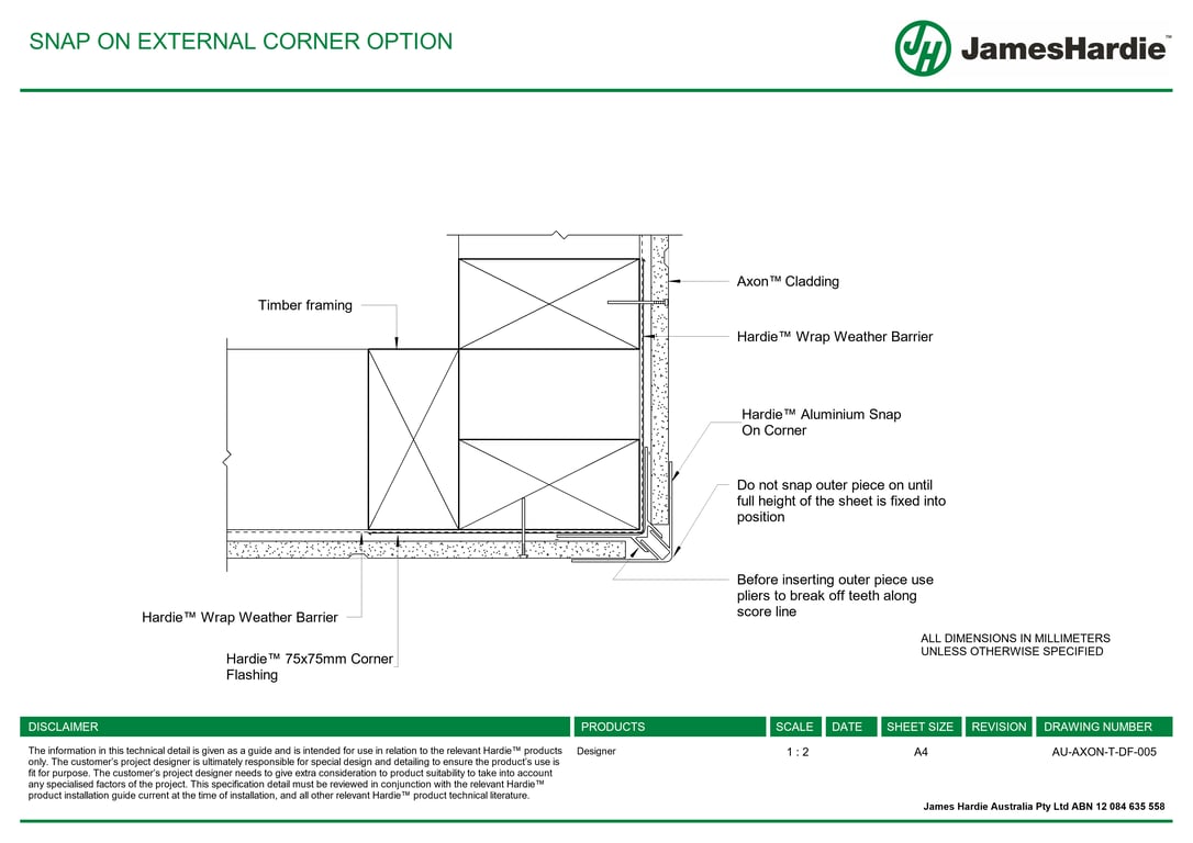 Navigate to AU-AXON-T-DF-005 - SNAP ON EXTERNAL CORNER OPTION