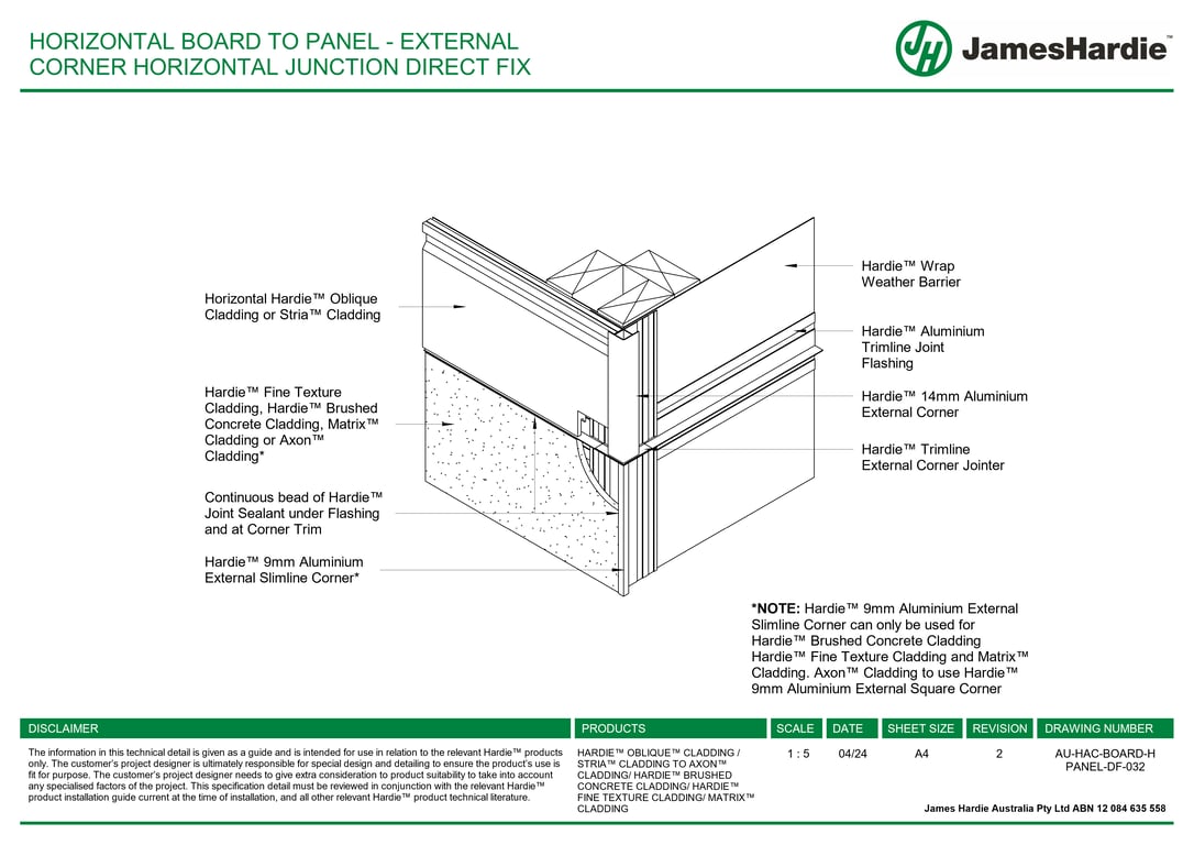 Image of AU-HAC-BOARD-H PANEL-DF-032 - HORIZONTAL BOARD TO PANEL - EXTERNAL CORNER HORIZONTAL JUNCTION DIRECT FIX