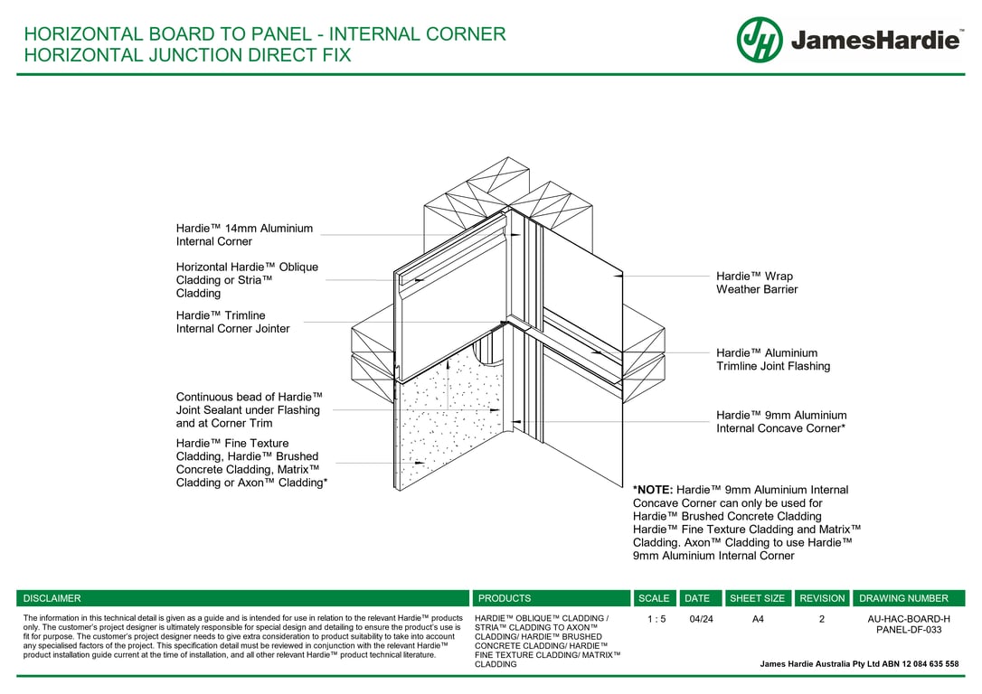 Image of AU-HAC-BOARD-H PANEL-DF-033 - HORIZONTAL BOARD TO PANEL - INTERNAL CORNER HORIZONTAL JUNCTION DIRECT FIX