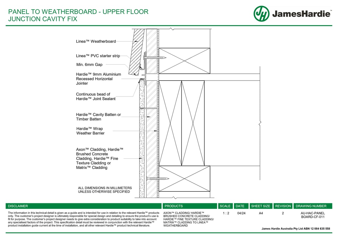 AU-HAC-PANEL BOARD-CF-011 - PANEL TO WEATHERBOARD - UPPER FLOOR JUNCTION CAVITY FIX