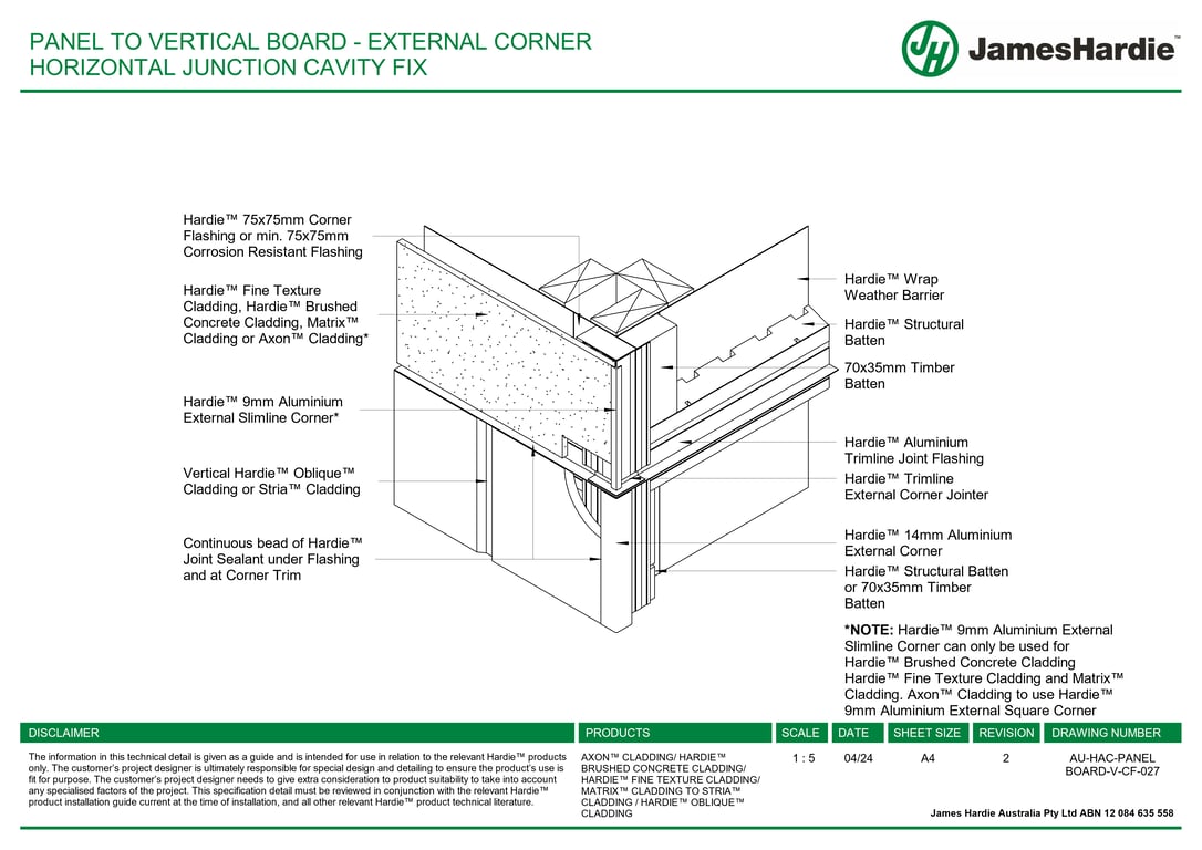 Navigate to AU-HAC-PANEL BOARD-V-CF-027 - PANEL TO VERTICAL BOARD - EXTERNAL CORNER HORIZONTAL JUNCTION CAVITY FIX