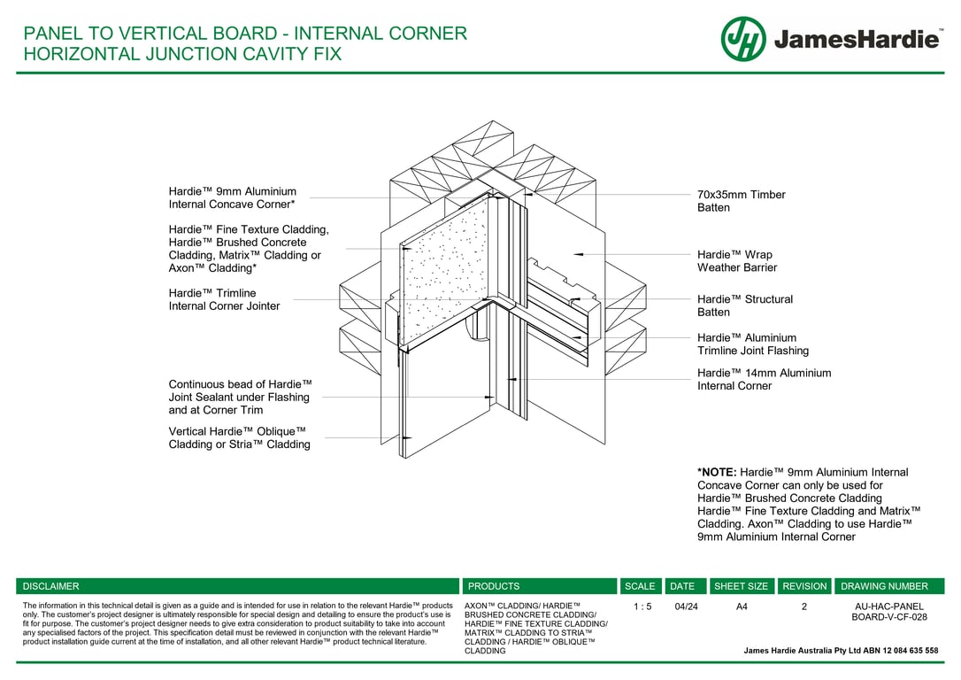 Navigate to AU-HAC-PANEL BOARD-V-CF-028 - PANEL TO VERTICAL BOARD - INTERNAL CORNER HORIZONTAL JUNCTION CAVITY FIX