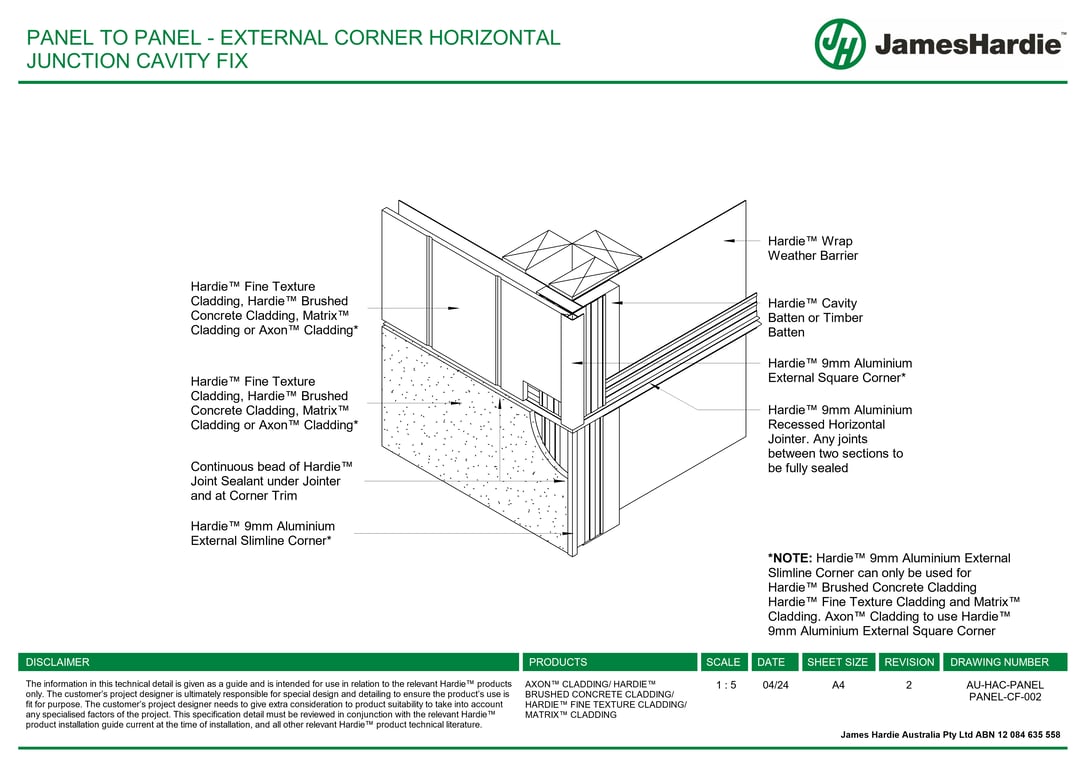 Navigate to AU-HAC-PANEL PANEL-CF-002 - PANEL TO PANEL - EXTERNAL CORNER HORIZONTAL JUNCTION CAVITY FIX