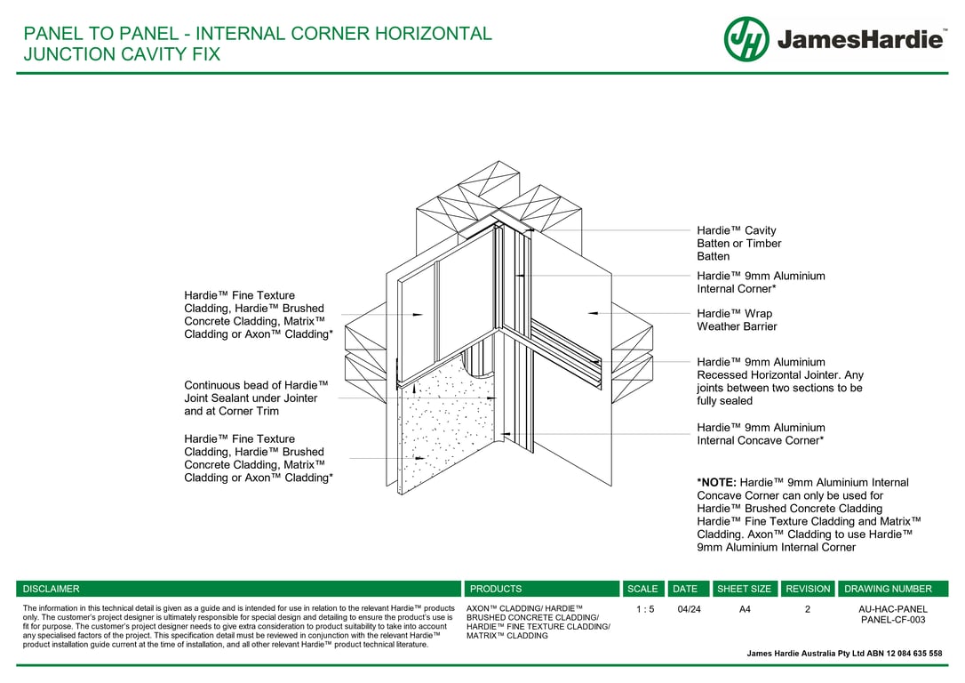 Navigate to AU-HAC-PANEL PANEL-CF-003 - PANEL TO PANEL - INTERNAL CORNER HORIZONTAL JUNCTION CAVITY FIX