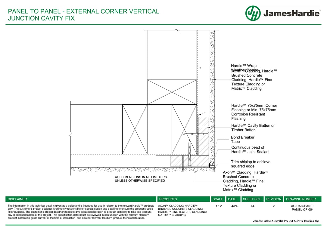 Navigate to AU-HAC-PANEL PANEL-CF-004 - PANEL TO PANEL - EXTERNAL CORNER VERTICAL JUNCTION CAVITY FIX