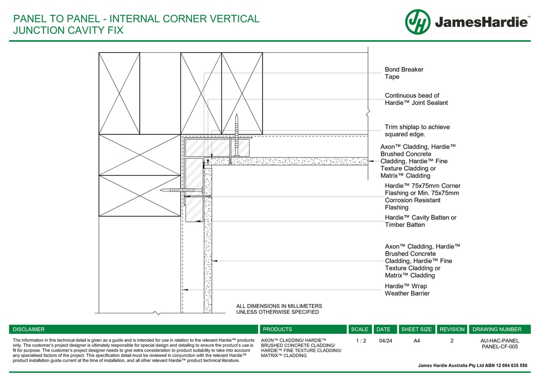 Navigate to AU-HAC-PANEL PANEL-CF-005 - PANEL TO PANEL - INTERNAL CORNER VERTICAL JUNCTION CAVITY FIX