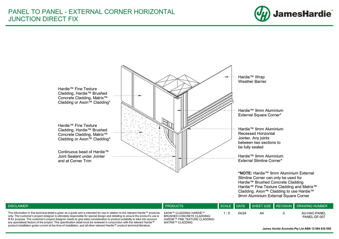 Navigate to AU-HAC-PANEL PANEL-DF-007 - PANEL TO PANEL - EXTERNAL CORNER HORIZONTAL JUNCTION DIRECT FIX