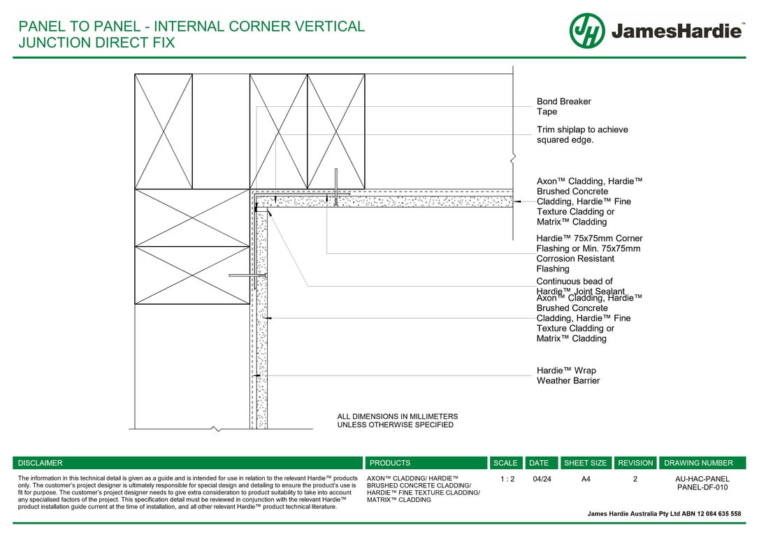 Navigate to AU-HAC-PANEL PANEL-DF-010 - PANEL TO PANEL - INTERNAL CORNER VERTICAL JUNCTION DIRECT FIX