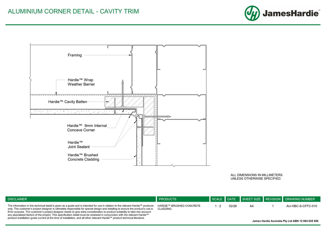 AU-HBC-S-CFFC-010 - ALUMINIUM CORNER DETAIL - CAVITY TRIM