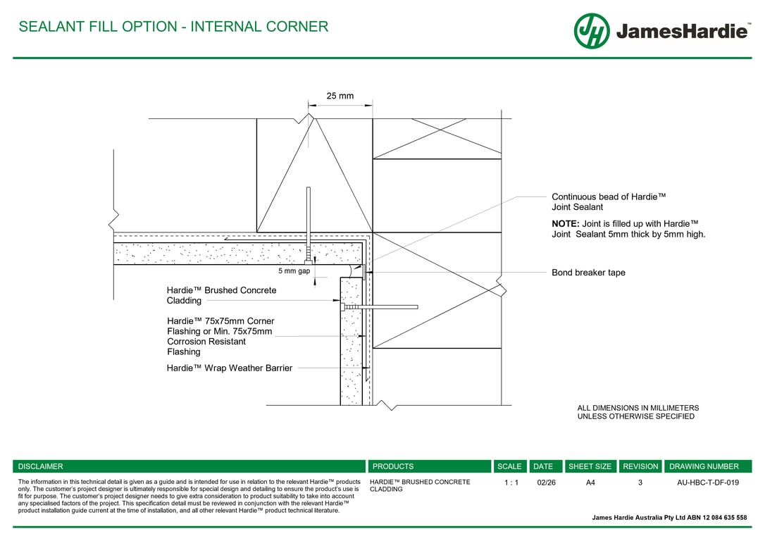 Navigate to AU-HBC-T-DF-019 - SEALANT FILL OPTION - INTERNAL CORNER