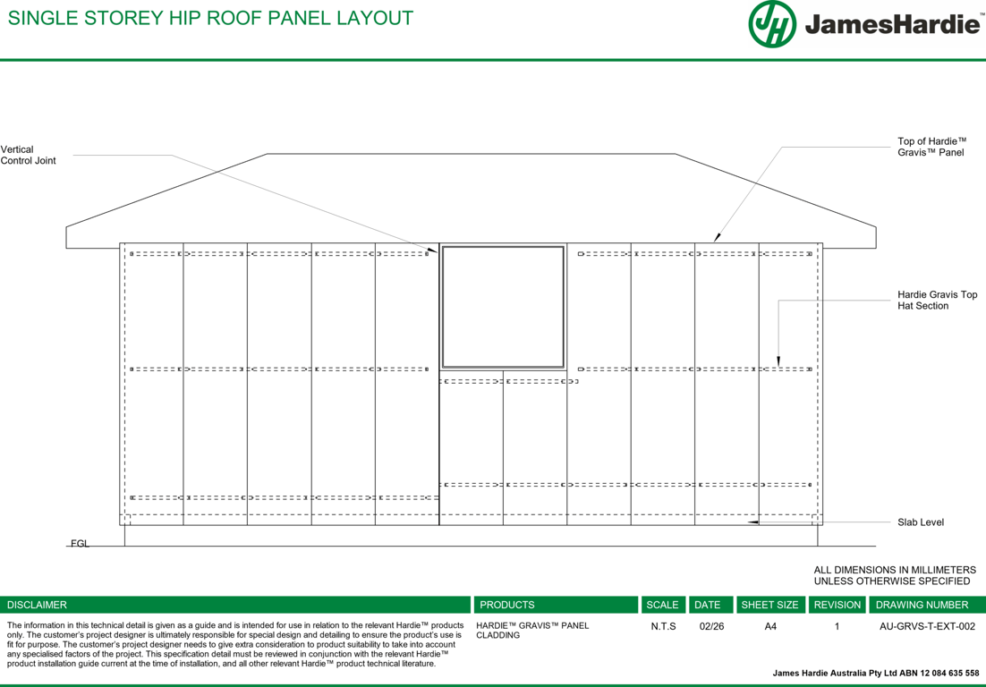 Image of AU-GRVS-T-EXT-002 - SINGLE STOREY HIP ROOF PANEL LAYOUT