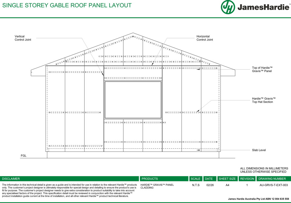 Image of AU-GRVS-T-EXT-003 - SINGLE STOREY GABLE ROOF PANEL LAYOUT