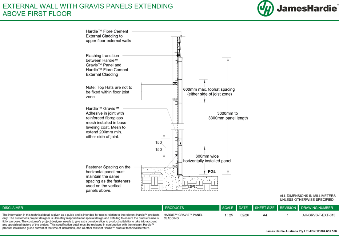 Image of AU-GRVS-T-EXT-013 - EXTERNAL WALL WITH GRAVIS PANELS EXTENDING ABOVE FIRST FLOOR