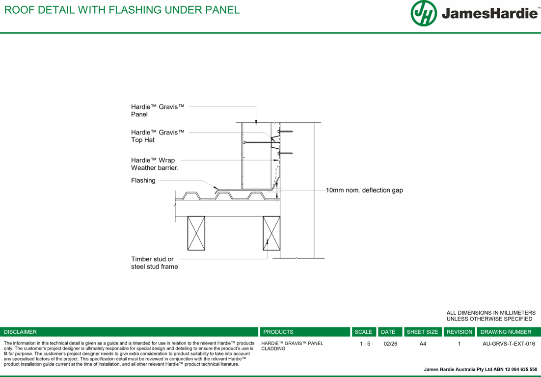 Image of AU-GRVS-T-EXT-016 - ROOF DETAIL WITH FLASHING UNDER PANEL
