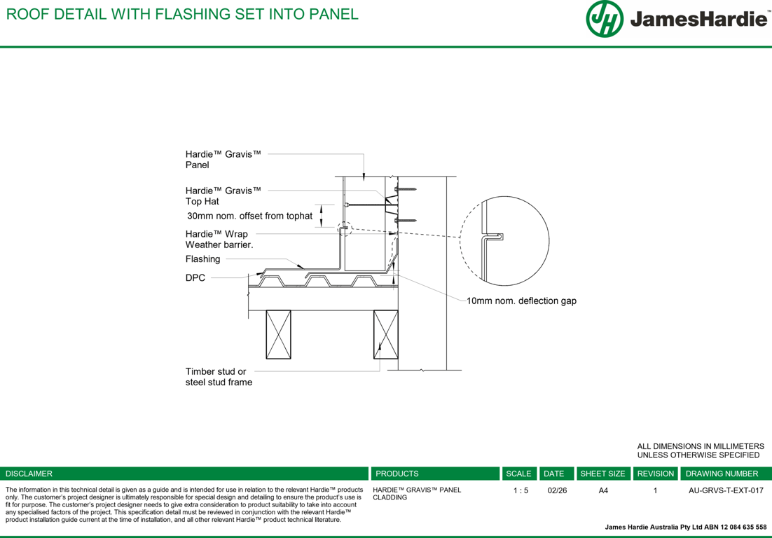 Image of AU-GRVS-T-EXT-017 - ROOF DETAIL WITH FLASHING SET INTO PANEL