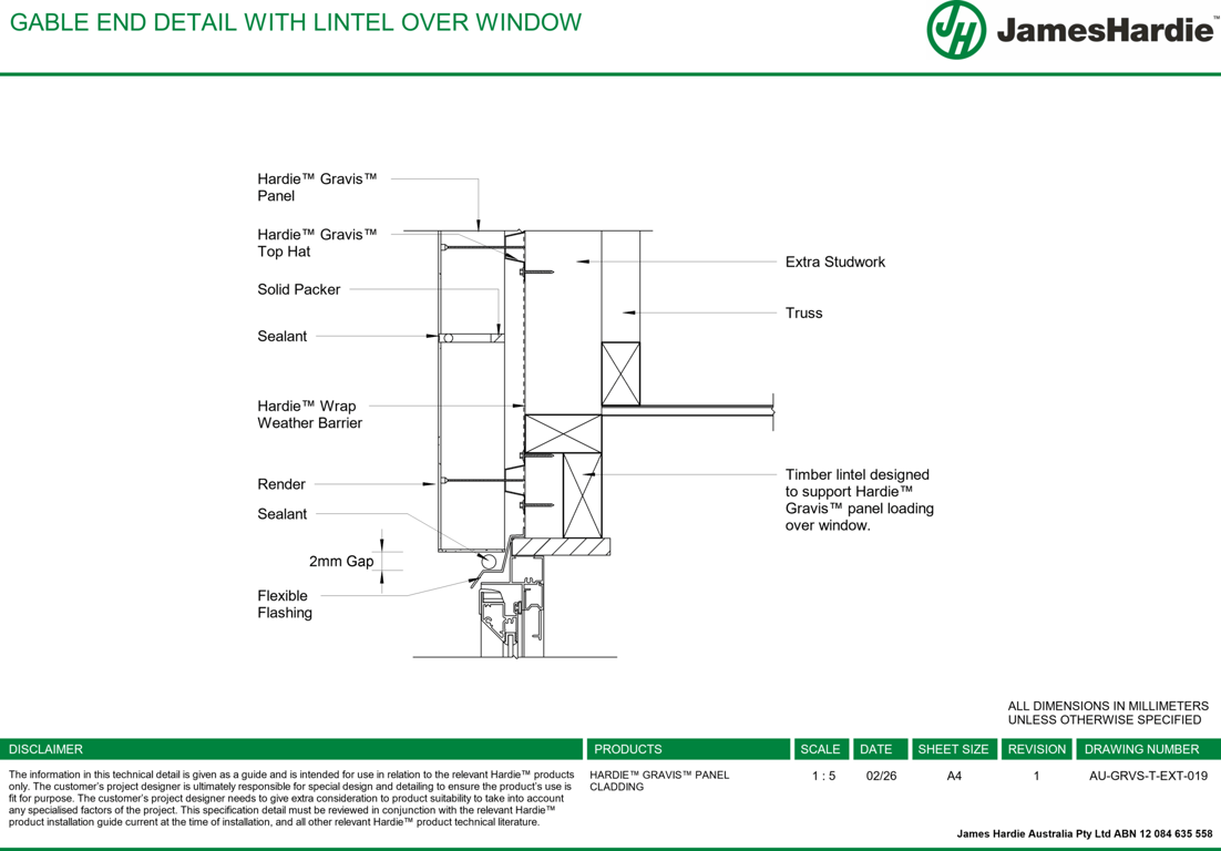 Image of AU-GRVS-T-EXT-019 - GABLE END DETAIL WITH LINTEL OVER WINDOW