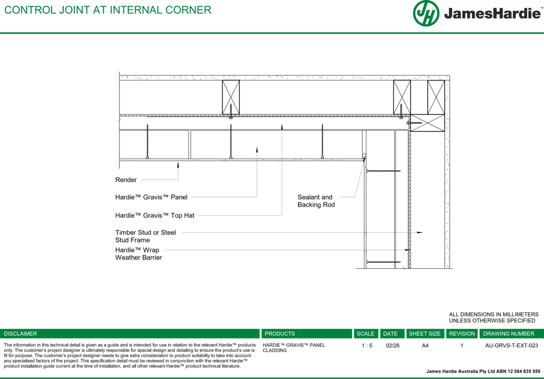 Image of AU-GRVS-T-EXT-023 - CONTROL JOINT AT INTERNAL CORNER