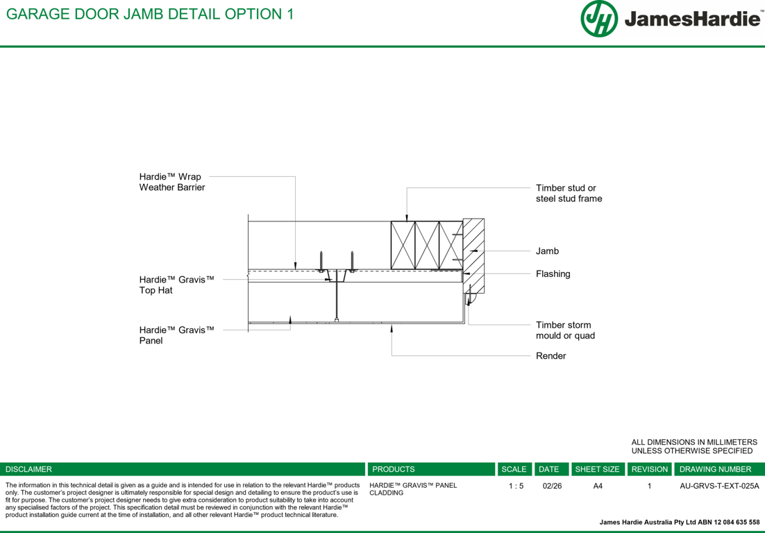 Image of AU-GRVS-T-EXT-025A - GARAGE DOOR JAMB DETAIL OPTION 1