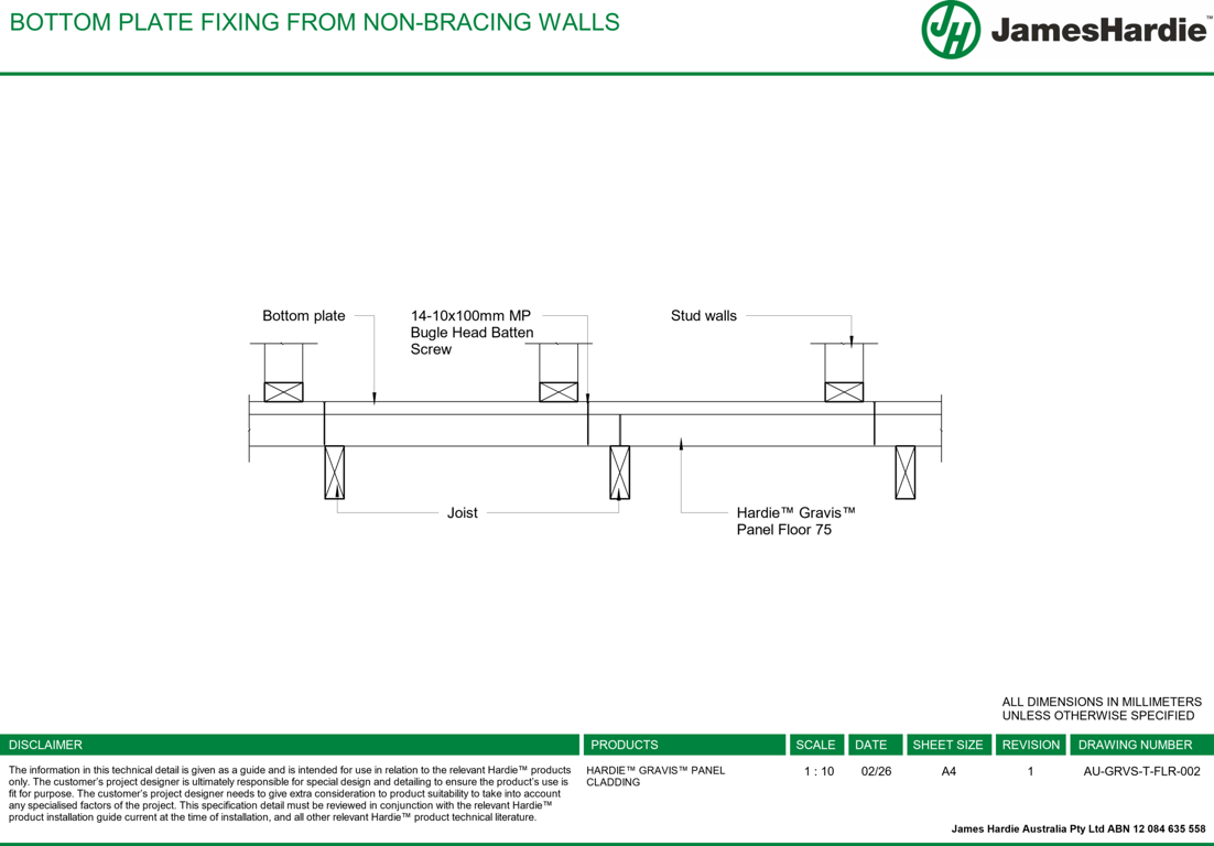 Navigate to AU-GRVS-T-FLR-002 - BOTTOM PLATE FIXING FROM NON-BRACING WALLS
