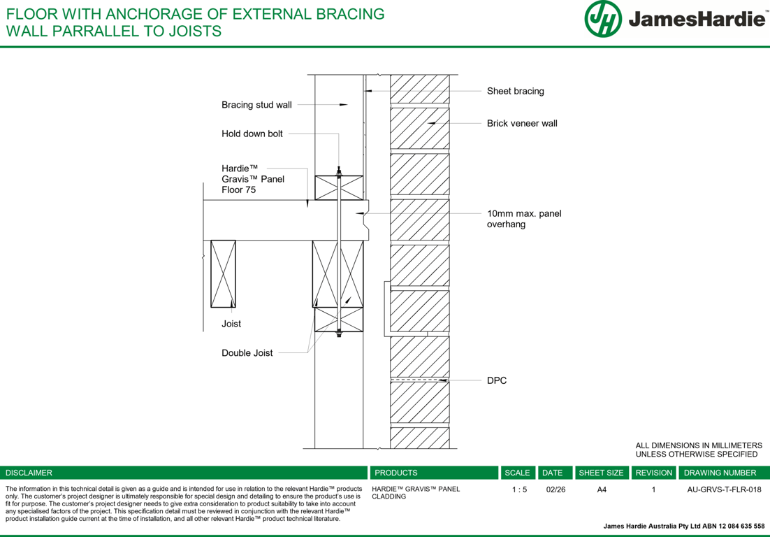 Navigate to AU-GRVS-T-FLR-018 - FLOOR WITH ANCHORAGE OF EXTERNAL BRACING WALL PARRALLEL TO JOISTS