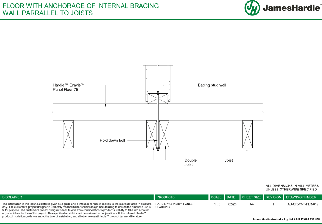 Navigate to AU-GRVS-T-FLR-019 - FLOOR WITH ANCHORAGE OF INTERNAL BRACING WALL PARRALLEL TO JOISTS
