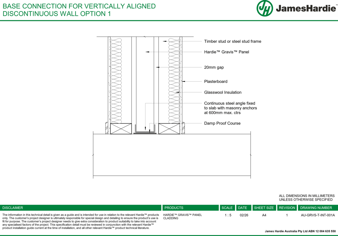 Navigate to AU-GRVS-T-INT-001A - BASE CONNECTION FOR VERTICALLY ALIGNED DISCONTINUOUS WALL OPTION 1