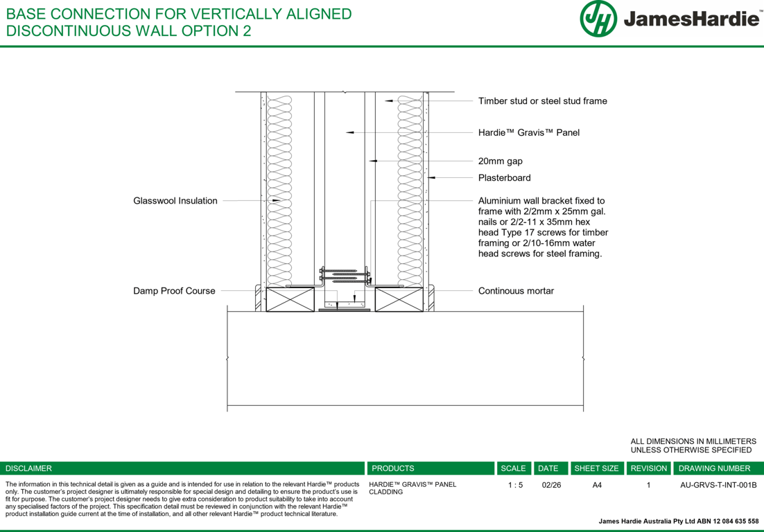 Navigate to AU-GRVS-T-INT-001B - BASE CONNECTION FOR VERTICALLY ALIGNED DISCONTINUOUS WALL OPTION 2