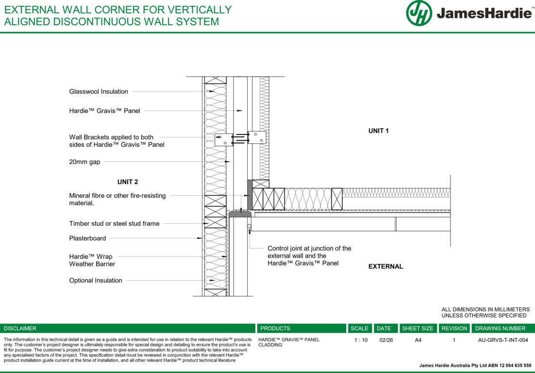 Navigate to AU-GRVS-T-INT-004 - EXTERNAL WALL CORNER FOR VERTICALLY ALIGNED DISCONTINUOUS WALL SYSTEM