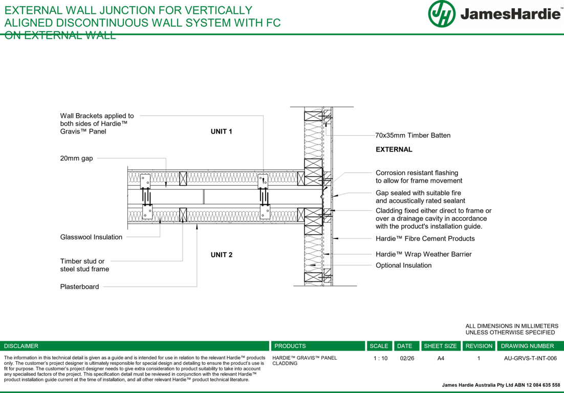 Navigate to AU-GRVS-T-INT-006 - EXTERNAL WALL JUNCTION FOR VERTICALLY ALIGNED DISCONTINUOUS WALL SYSTEM WITH FC ON EXTERNAL WALL