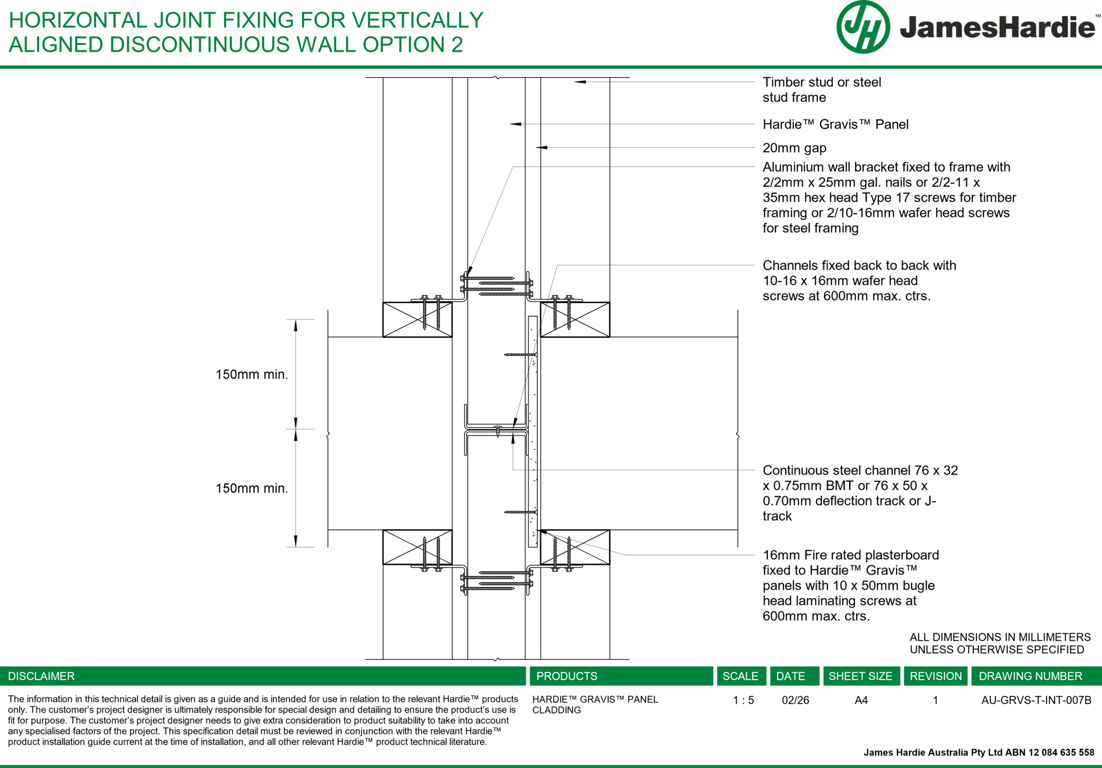 Navigate to AU-GRVS-T-INT-007B - HORIZONTAL JOINT FIXING FOR VERTICALLY ALIGNED DISCONTINUOUS WALL OPTION 2