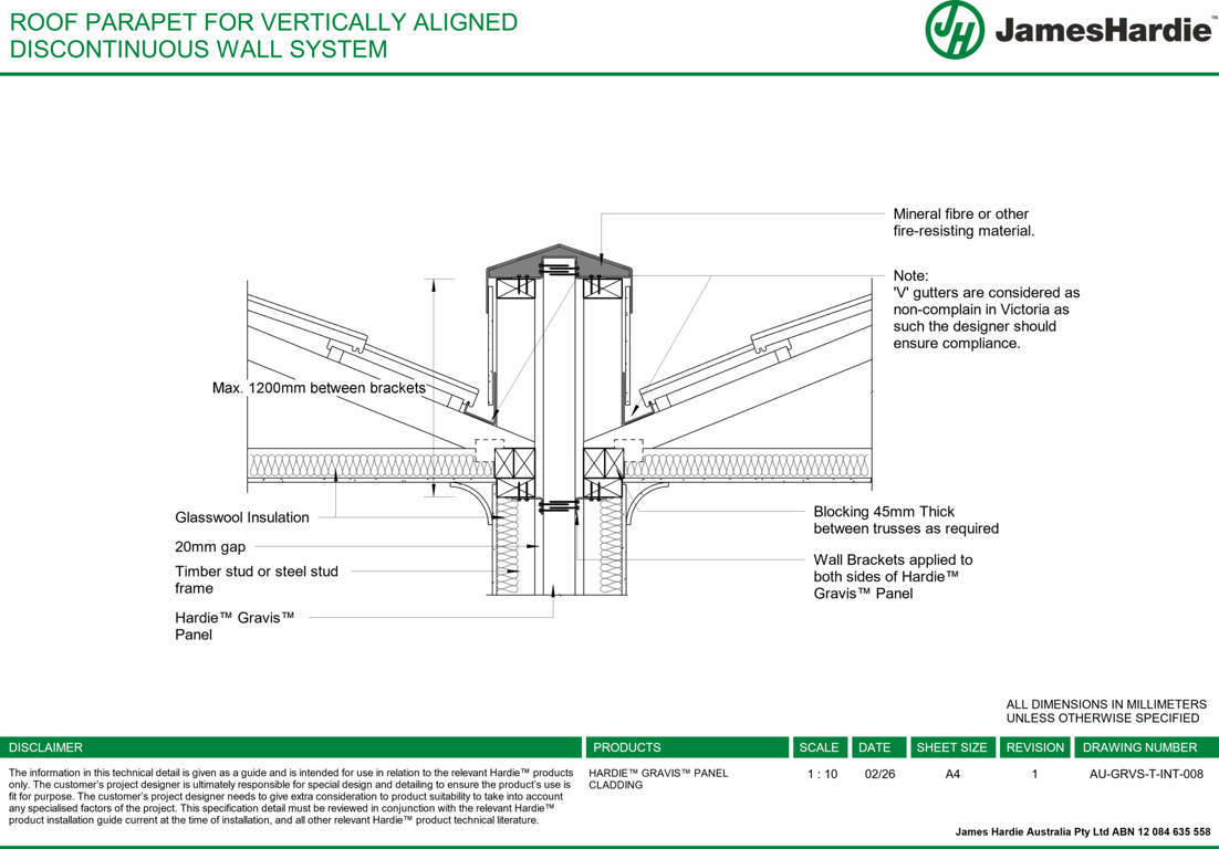 Navigate to AU-GRVS-T-INT-008 - ROOF PARAPET FOR VERTICALLY ALIGNED DISCONTINUOUS WALL SYSTEM