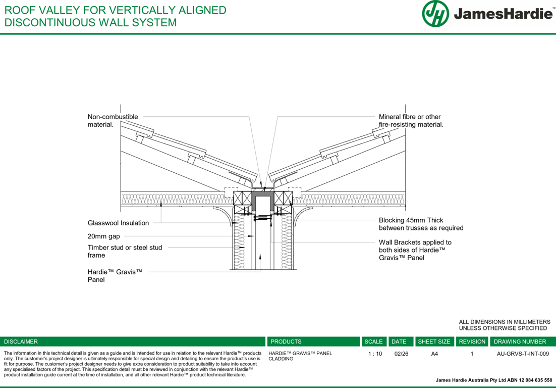 Navigate to AU-GRVS-T-INT-009 - ROOF VALLEY FOR VERTICALLY ALIGNED DISCONTINUOUS WALL SYSTEM