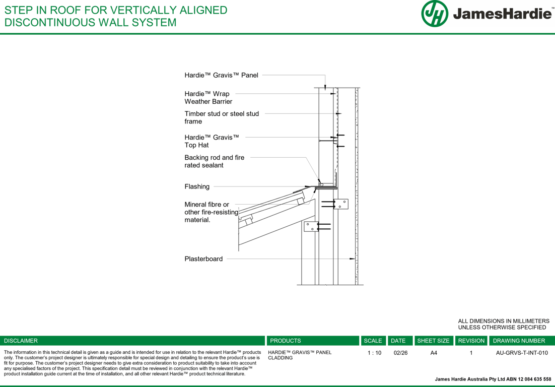 Navigate to AU-GRVS-T-INT-010 - STEP IN ROOF FOR VERTICALLY ALIGNED DISCONTINUOUS WALL SYSTEM
