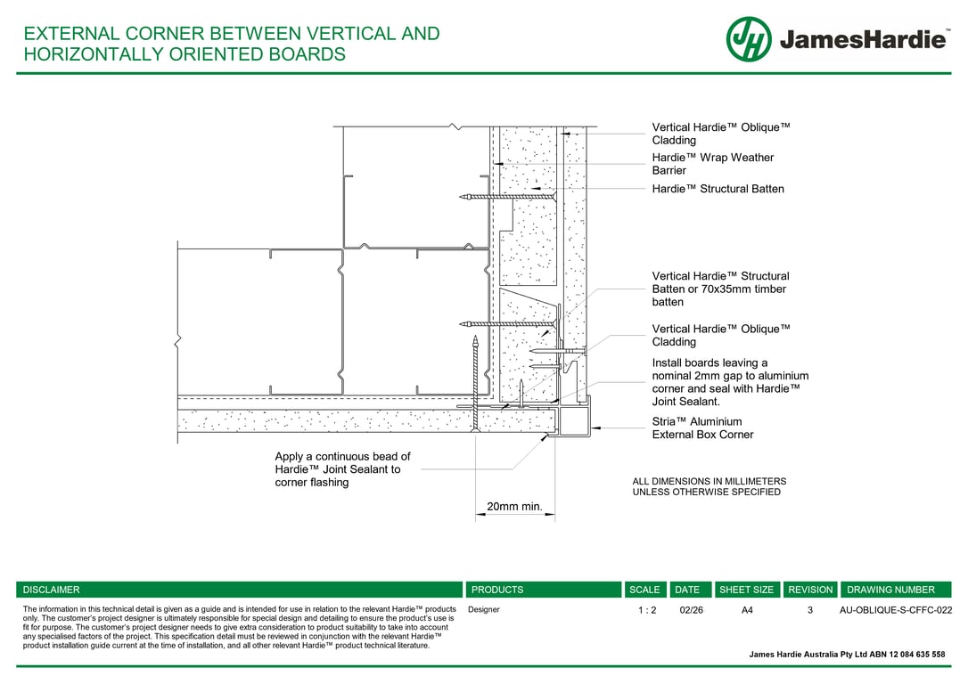 Navigate to AU-OBLIQUE-S-CFFC-022 - EXTERNAL CORNER BETWEEN VERTICAL AND HORIZONTALLY ORIENTED BOARDS