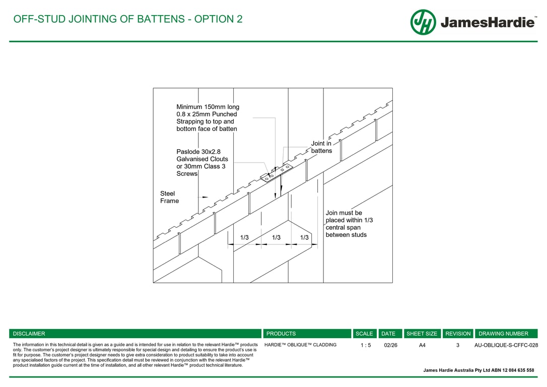 Navigate to AU-OBLIQUE-S-CFFC-028 - OFF-STUD JOINTING OF BATTENS - OPTION 2