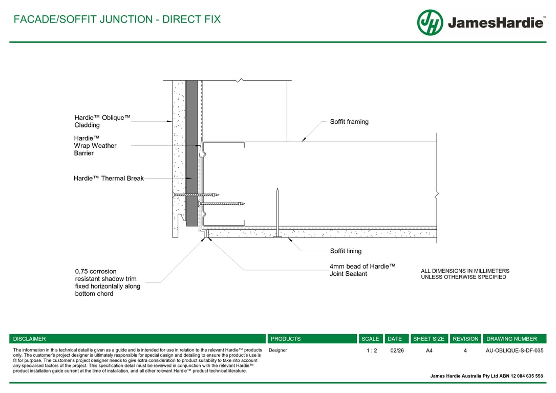 Navigate to AU-OBLIQUE-S-DF-035 - FACADE-SOFFIT JUNCTION - DIRECT FIX