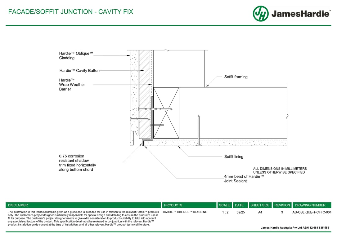 AU-OBLIQUE-T-CFFC-004 - FACADE-SOFFIT JUNCTION - CAVITY FIX
