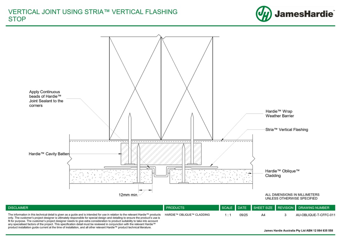 AU-OBLIQUE-T-CFFC-011 - VERTICAL JOINT USING STRIA™ VERTICAL FLASHING STOP