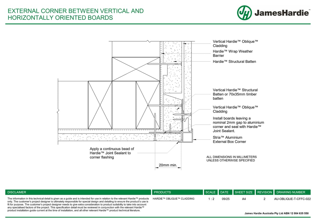 Navigate to AU-OBLIQUE-T-CFFC-022 - EXTERNAL CORNER BETWEEN VERTICAL AND HORIZONTALLY ORIENTED BOARDS