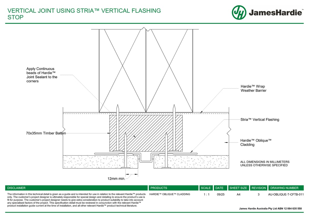 Navigate to AU-OBLIQUE-T-CFTB-011 - VERTICAL JOINT USING STRIA™ VERTICAL FLASHING STOP