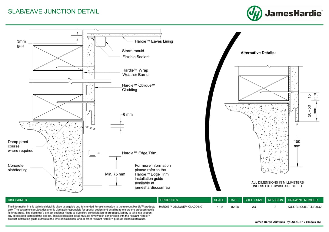 Navigate to AU-OBLIQUE-T-DF-032 - SLAB-EAVE JUNCTION DETAIL