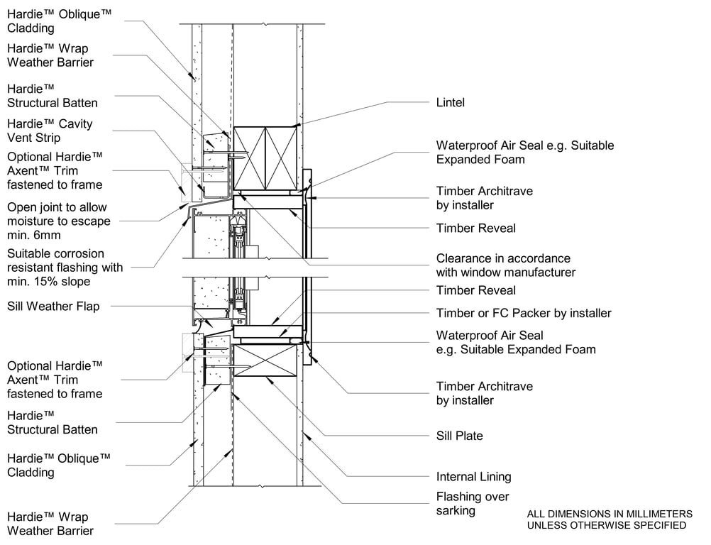 Navigate to OBLIQUE CFFC Window Head And Sill - Trim With Castellated Batten
