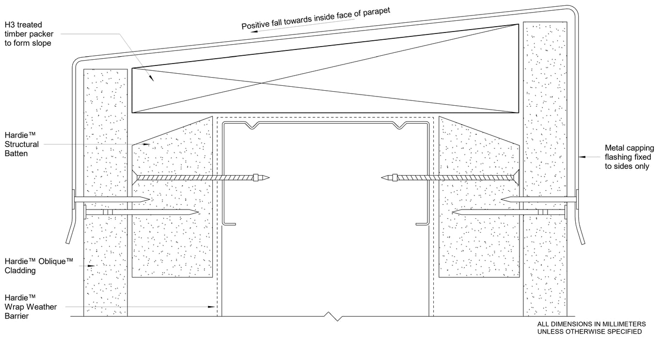 Navigate to OBLIQUE Steel CFFC Parapet Detail With Castellated Batten