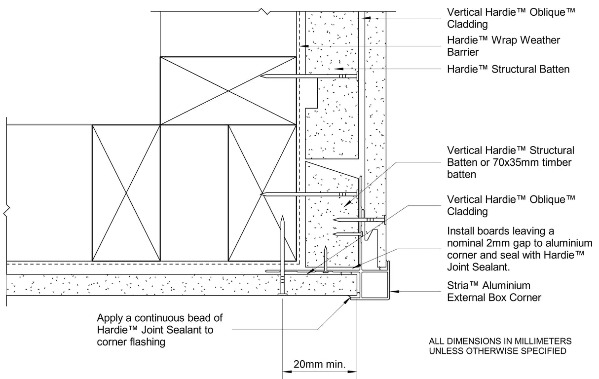 Navigate to OBLIQUE Timber CFFC External Corner Between Vertical And Horizontally Oriented Boards